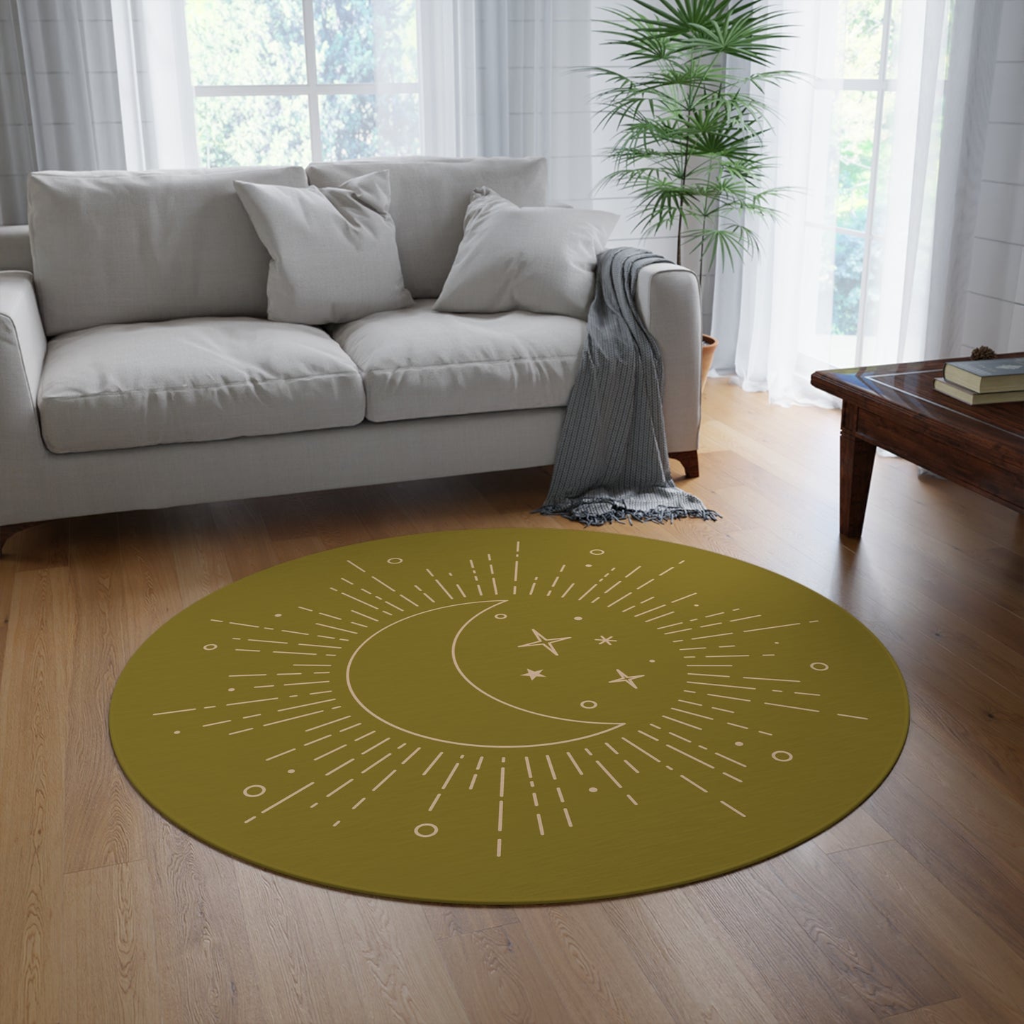 Celestial Moon Round Rug — Boho Starburst Accent Mat