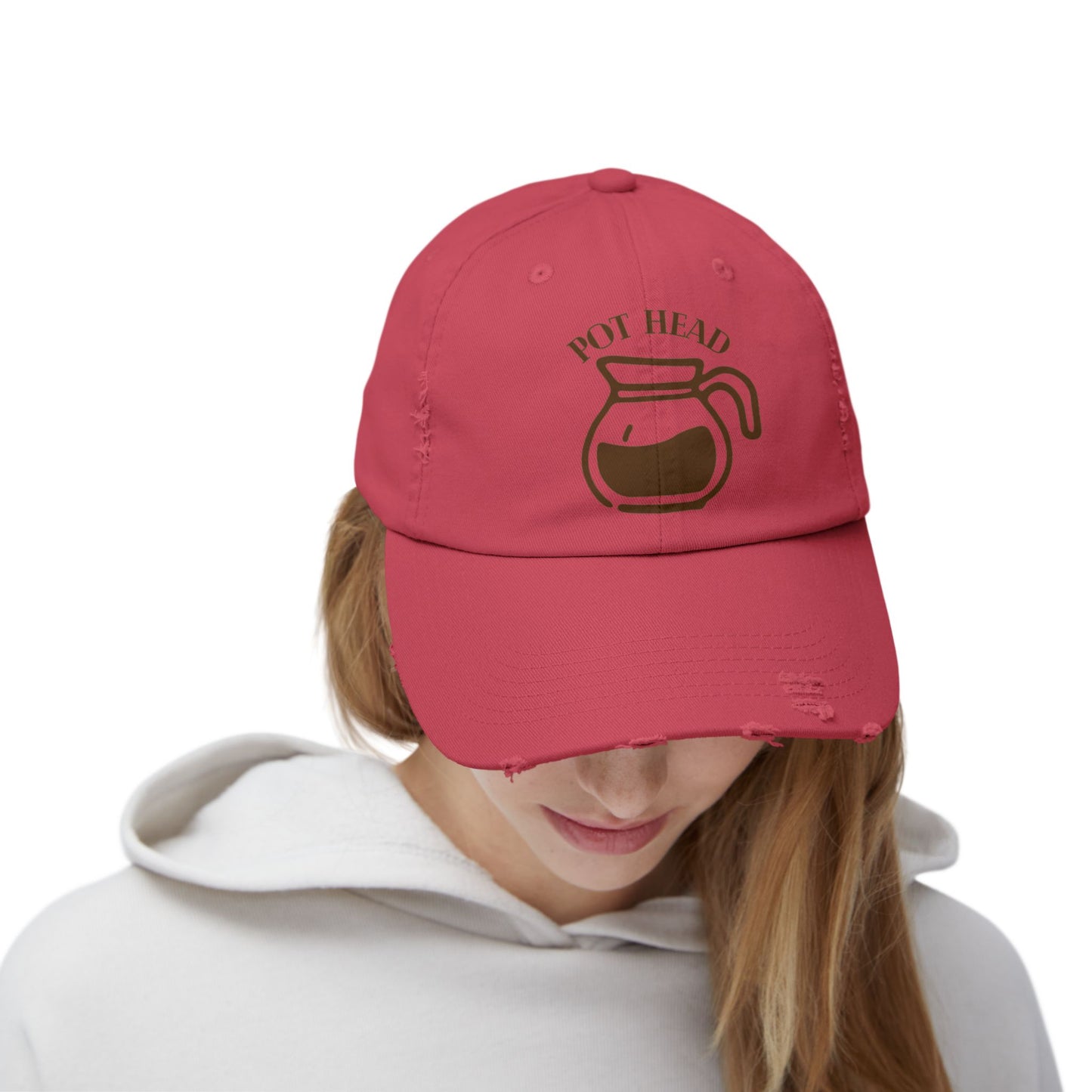 Pot Head Distressed Baseball Cap - Vintage Coffee Pot Design