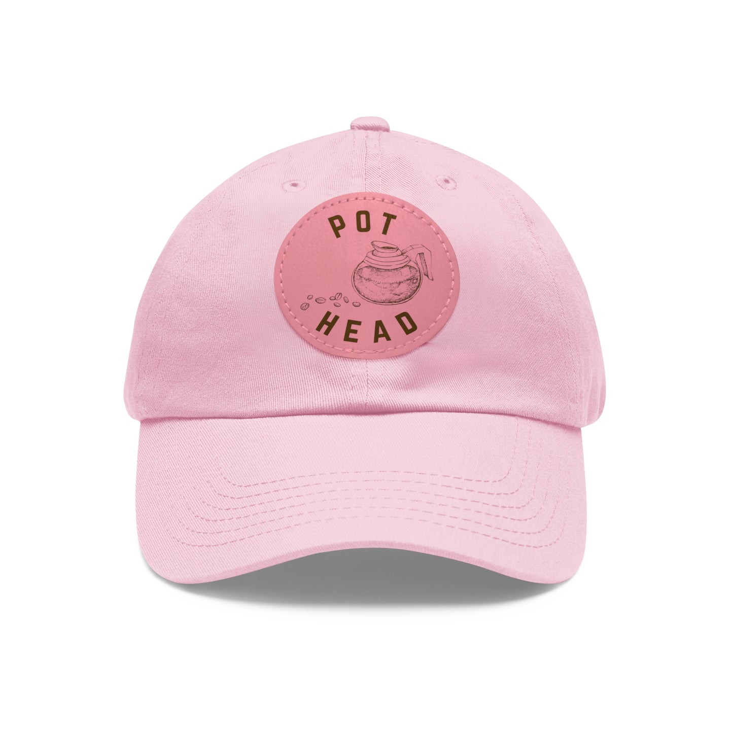 Pot Head - Coffee Lover's Leather Dad Hat — Embossed Round Patch