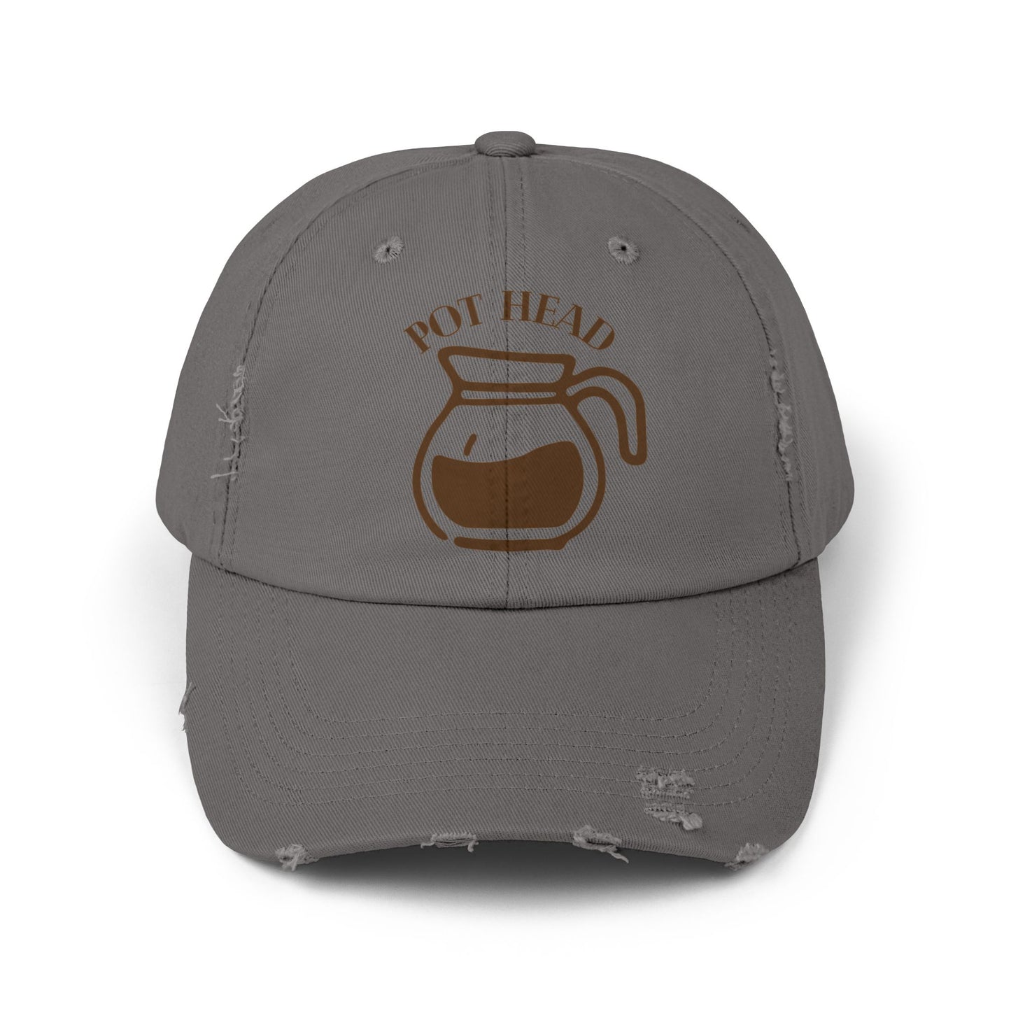 Pot Head Distressed Baseball Cap - Vintage Coffee Pot Design