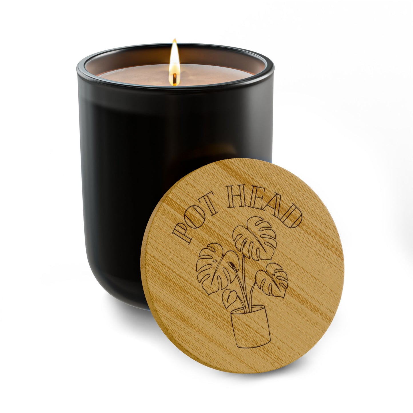 "Pot Head" Plant Lover's Candle - 14oz Scented Soy Candle —  Engraved Bamboo Lid, Aromatherapy Gift