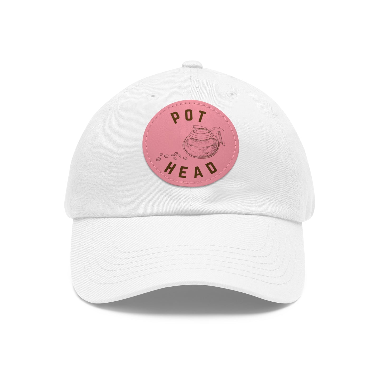 Pot Head - Coffee Leather Patch Dad Hat — Embossed Round Patch Cap for Coffee Lovers