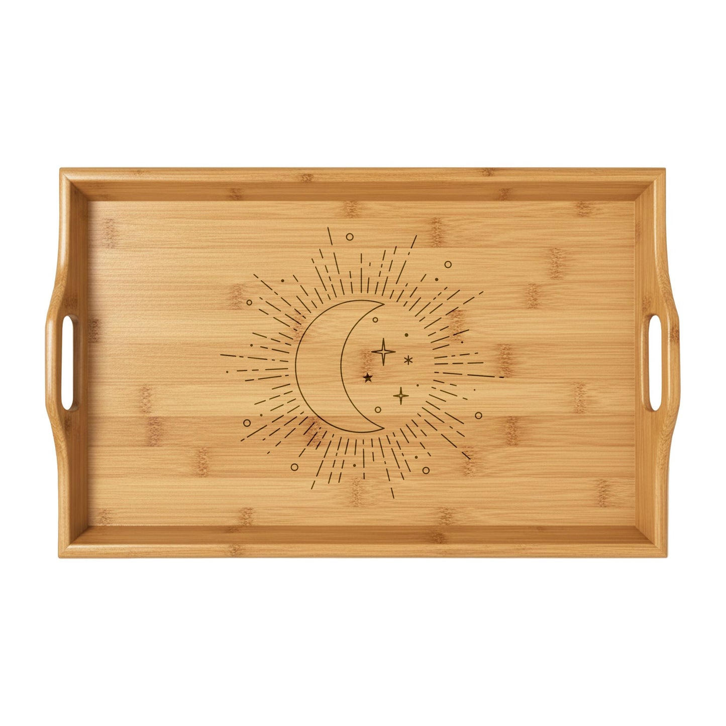 Engraved Bamboo Serving Tray – Celestial Moon & Star Breakfast Tray