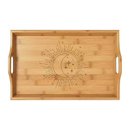 Engraved Bamboo Serving Tray – Celestial Moon & Star Breakfast Tray