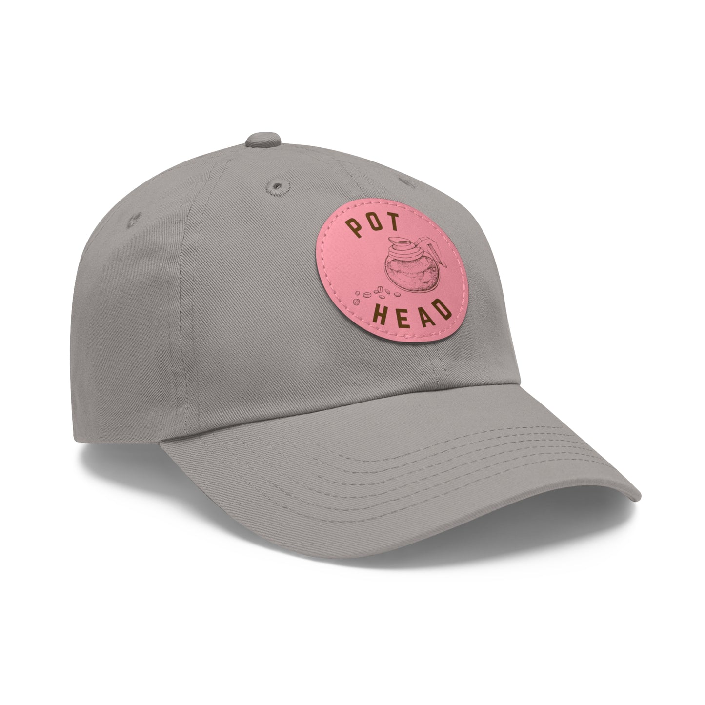 Pot Head - Coffee Lover's Leather Dad Hat — Embossed Round Patch