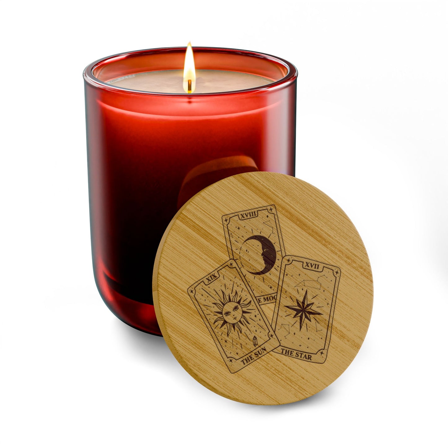 14oz Tarot Card Engraved Soy Candle — Moon, Stars & Sun Tarot Card w/Bamboo Lid