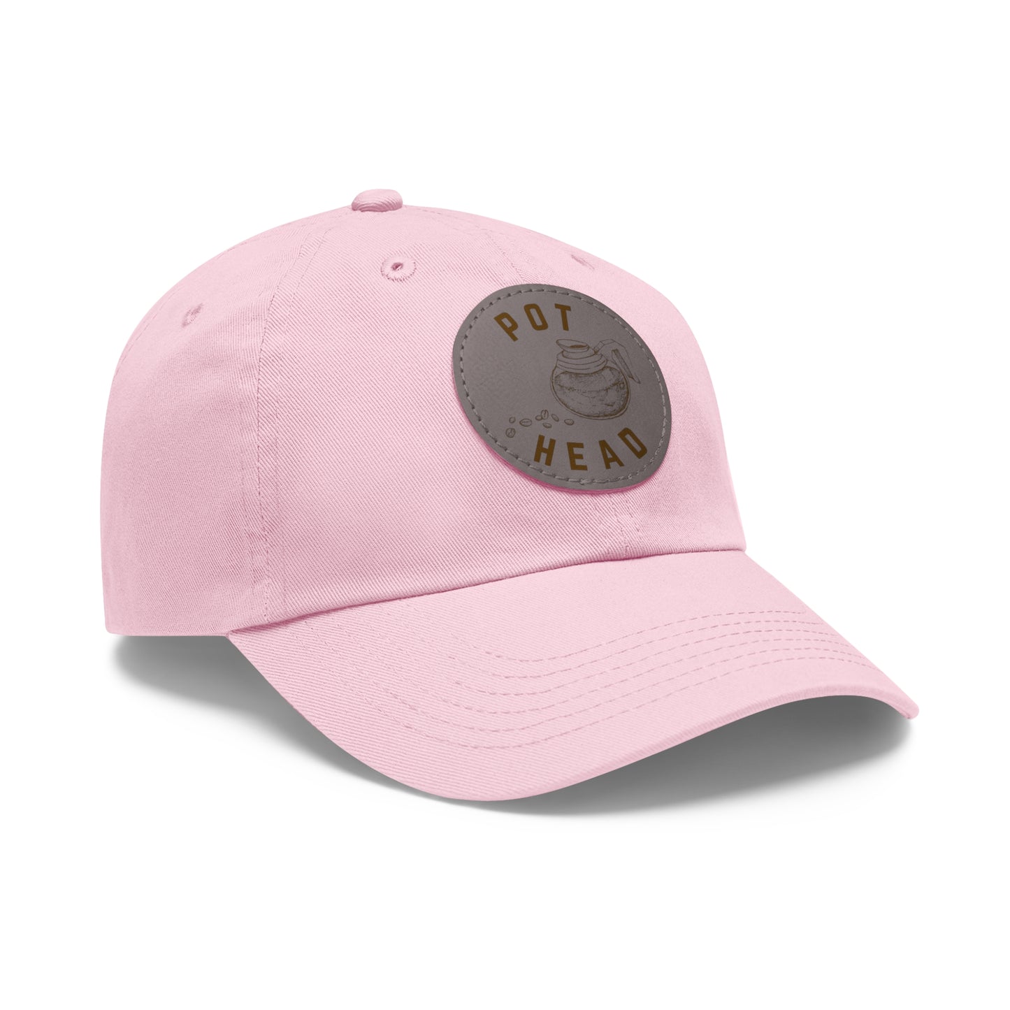 Pot Head - Coffee Leather Patch Dad Hat — Embossed Round Patch Cap for Coffee Lovers
