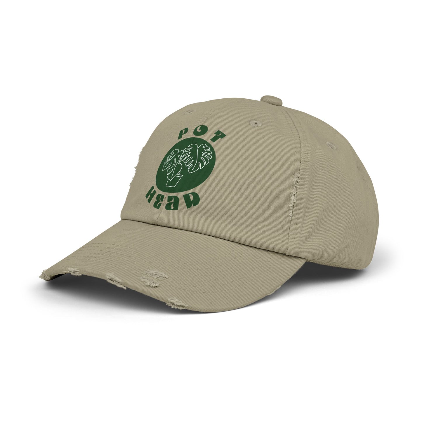 "Pot Head" Plant Lover's Distressed Cap - Green Monstera Fan Baseball Hat