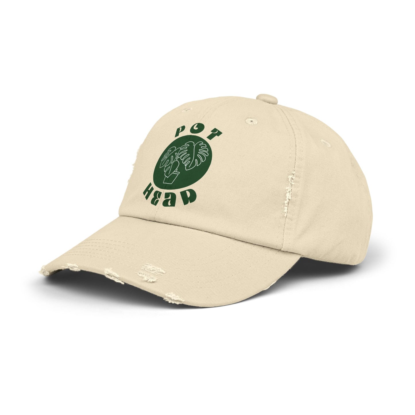 "Pot Head" Plant Lover's Distressed Cap - Green Monstera Fan Baseball Hat
