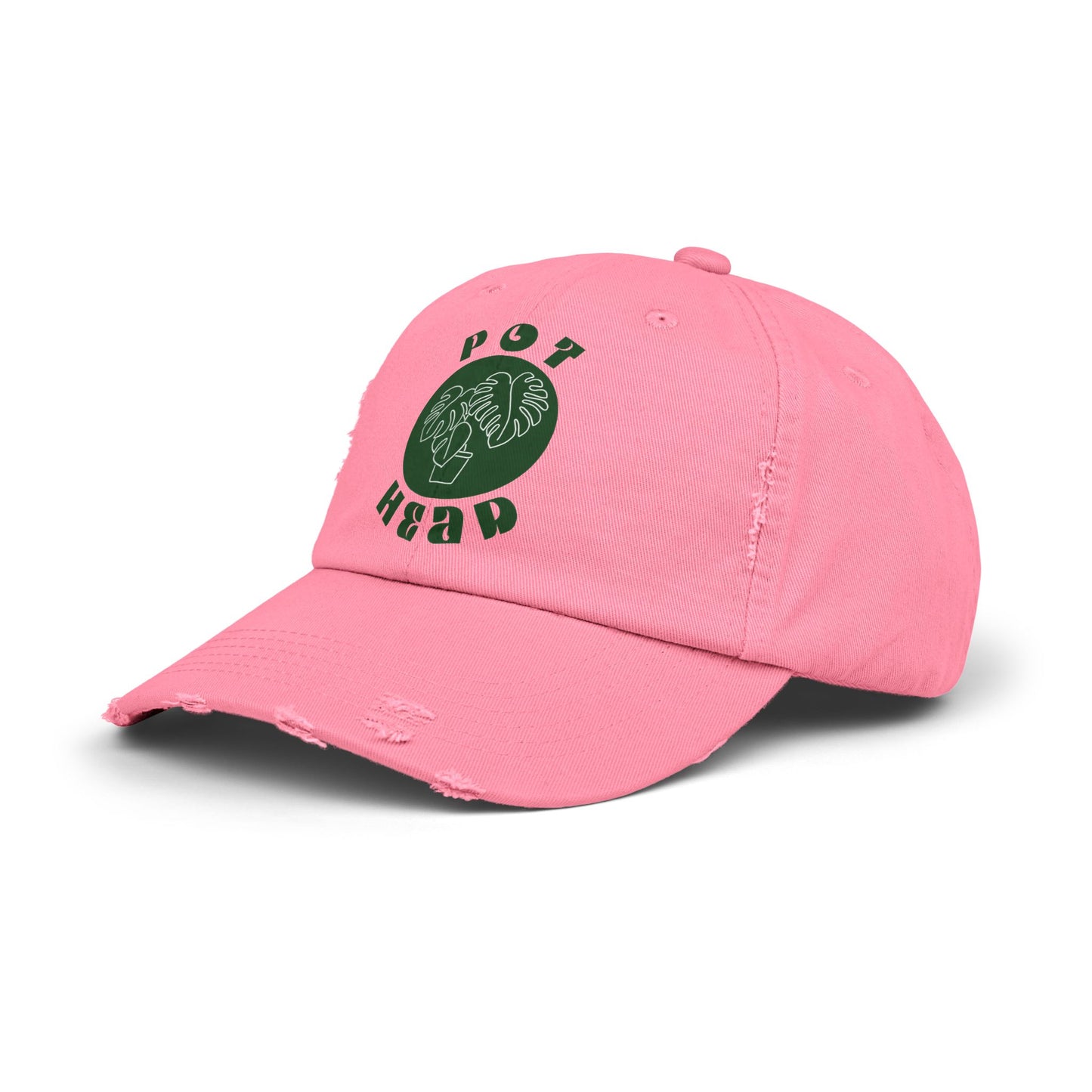 "Pot Head" Plant Lover's Distressed Cap - Green Monstera Fan Baseball Hat
