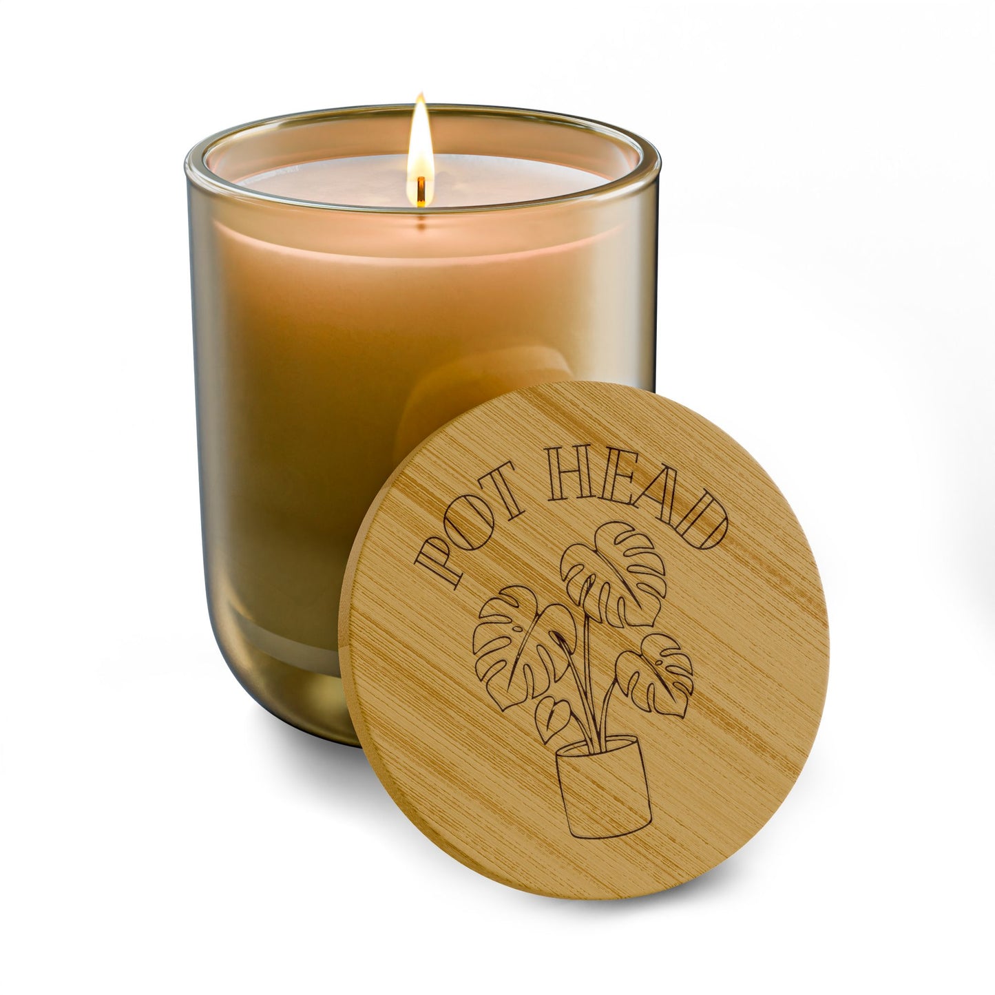 "Pot Head" Plant Lover's Candle - 14oz Scented Soy Candle —  Engraved Bamboo Lid, Aromatherapy Gift