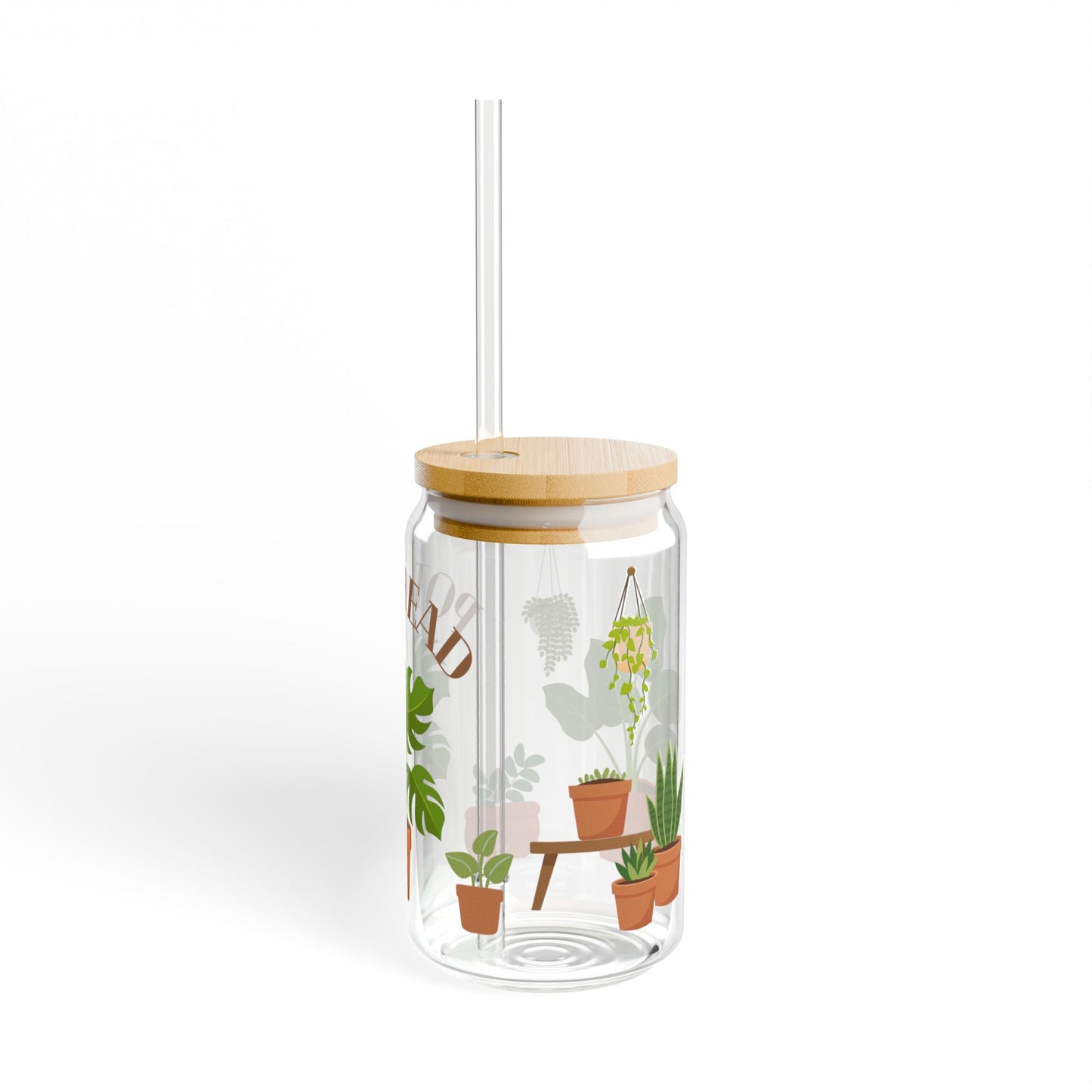Plant Lover Sipper Glass 16oz — 'Pot Head' Botanical Tumbler with Straw
