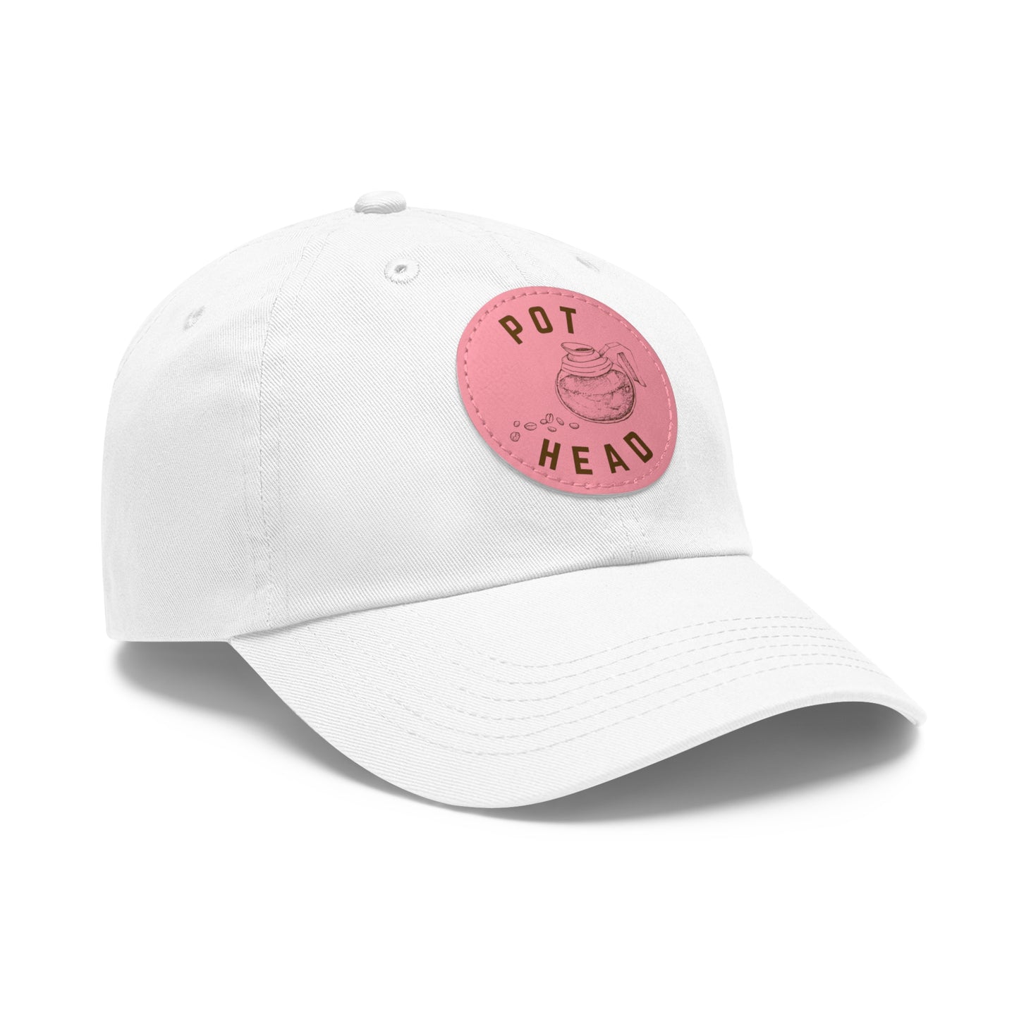 Pot Head - Coffee Lover's Leather Dad Hat — Embossed Round Patch