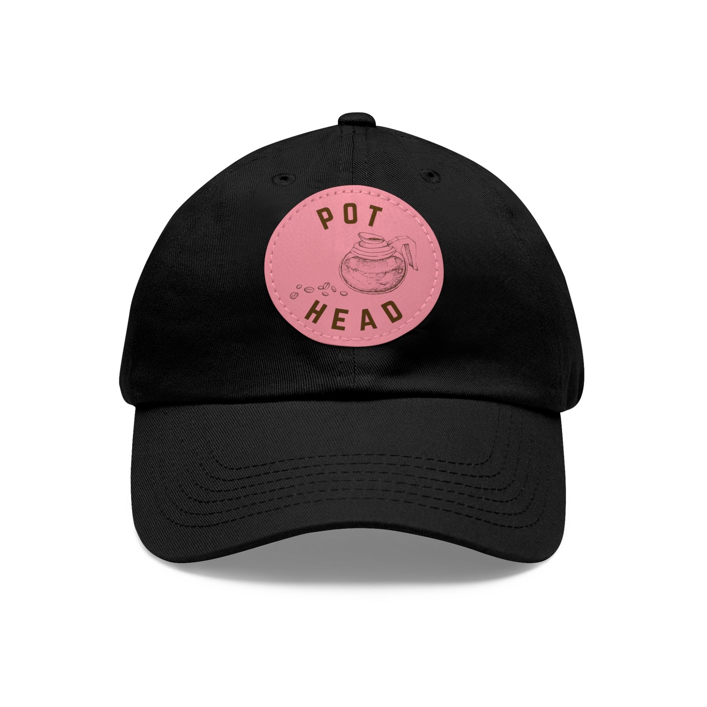 Pot Head - Coffee Leather Patch Dad Hat — Embossed Round Patch Cap for Coffee Lovers
