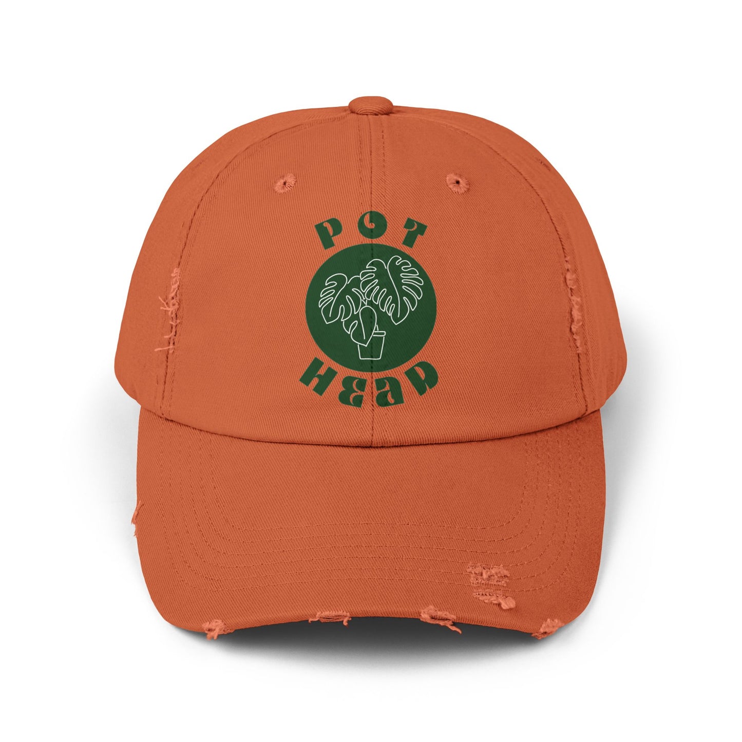 "Pot Head" Plant Lover's Distressed Cap - Green Monstera Fan Baseball Hat