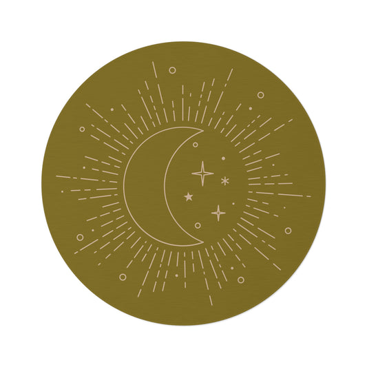 Celestial Moon Round Rug — Boho Starburst Accent Mat