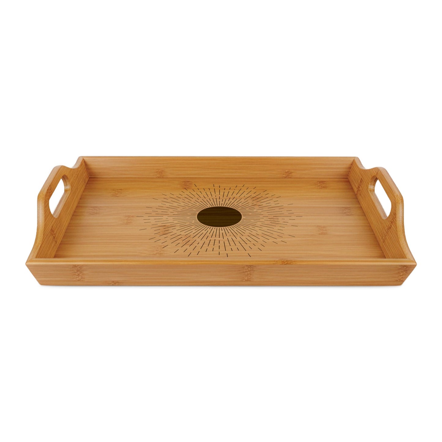 Engraved Bamboo Serving Tray with Sunburst Design — Eco-Friendly Breakfast & Entertaining Tray