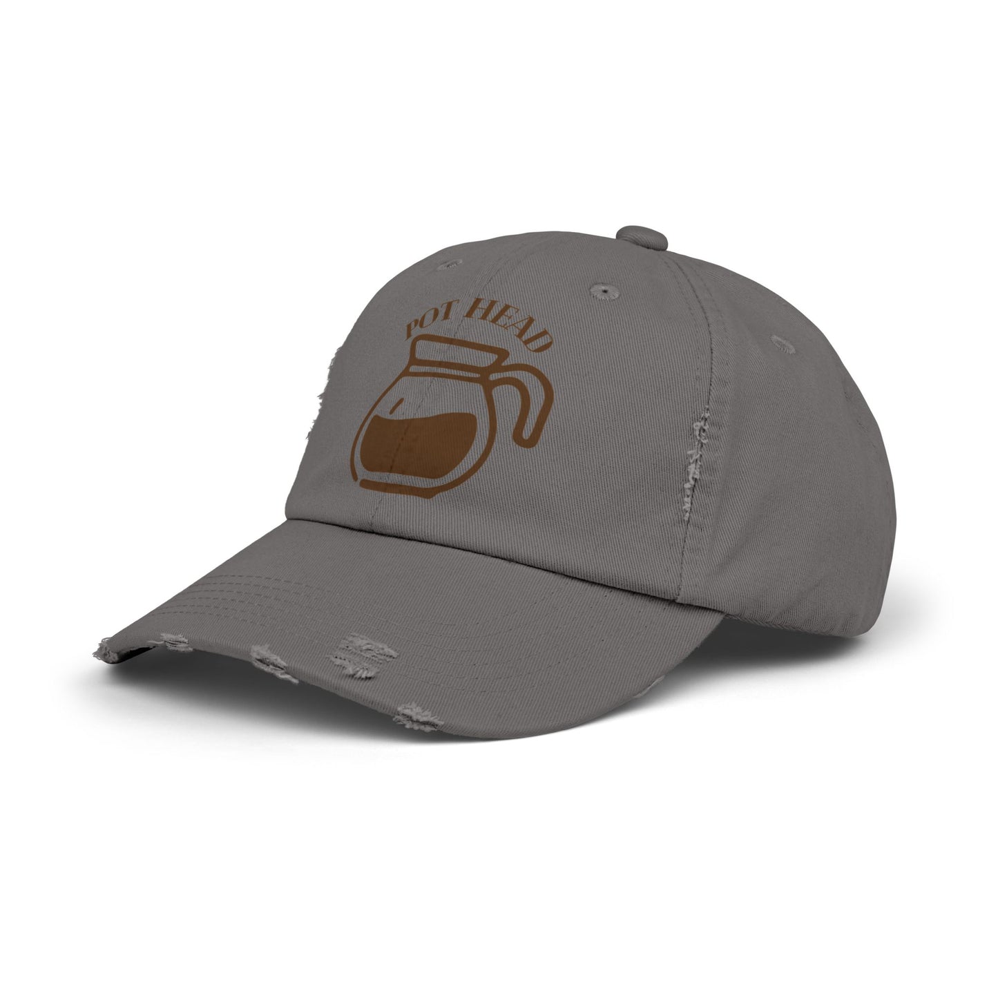 Pot Head Distressed Baseball Cap - Vintage Coffee Pot Design