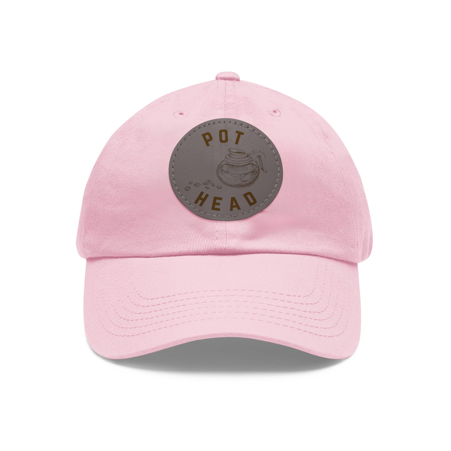 Pot Head - Coffee Leather Patch Dad Hat — Embossed Round Patch Cap for Coffee Lovers