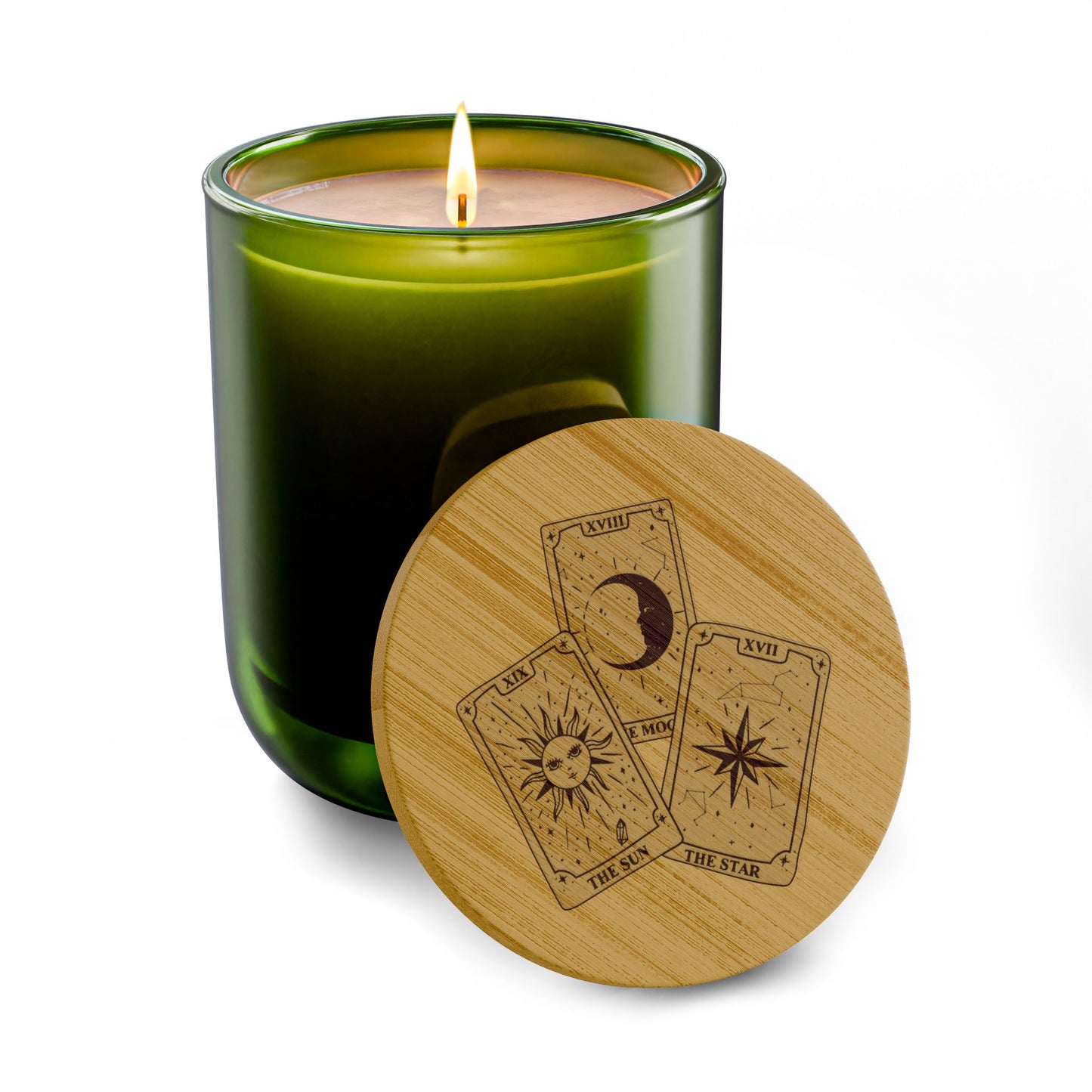 14oz Tarot Card Engraved Soy Candle — Moon, Stars & Sun Tarot Card w/Bamboo Lid