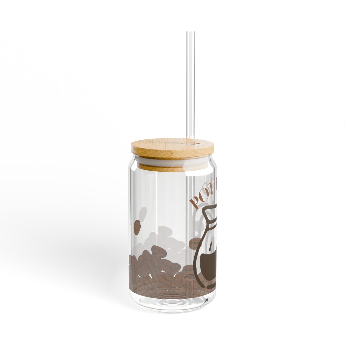 Coffee Glass Tumbler - "Pot Head", 16oz Reusable Straw Cup for Coffee Lovers