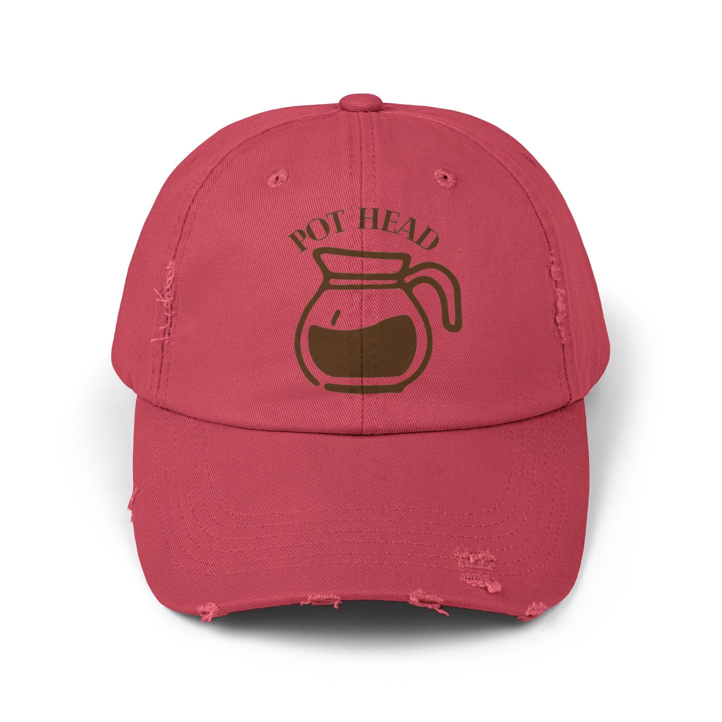 Pot Head Distressed Baseball Cap - Vintage Coffee Pot Design