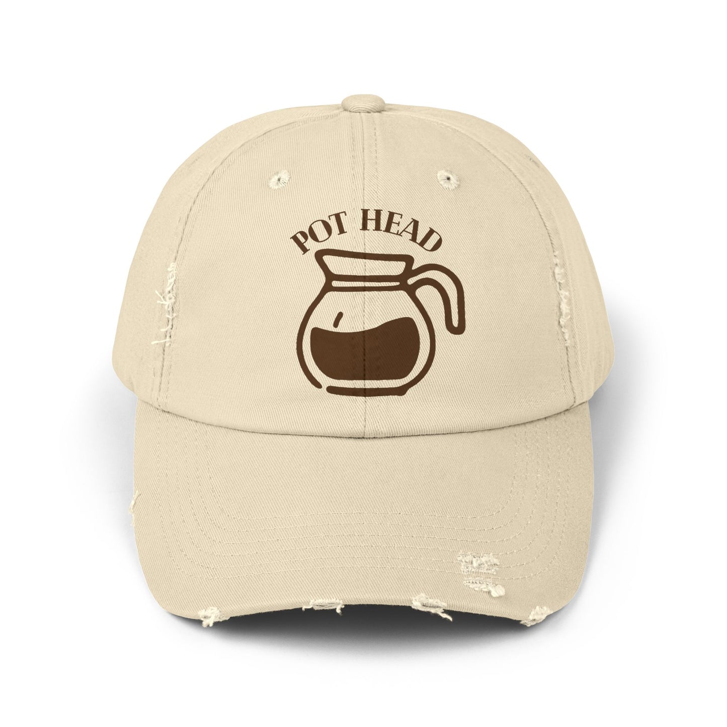 Pot Head Distressed Baseball Cap - Vintage Coffee Pot Design