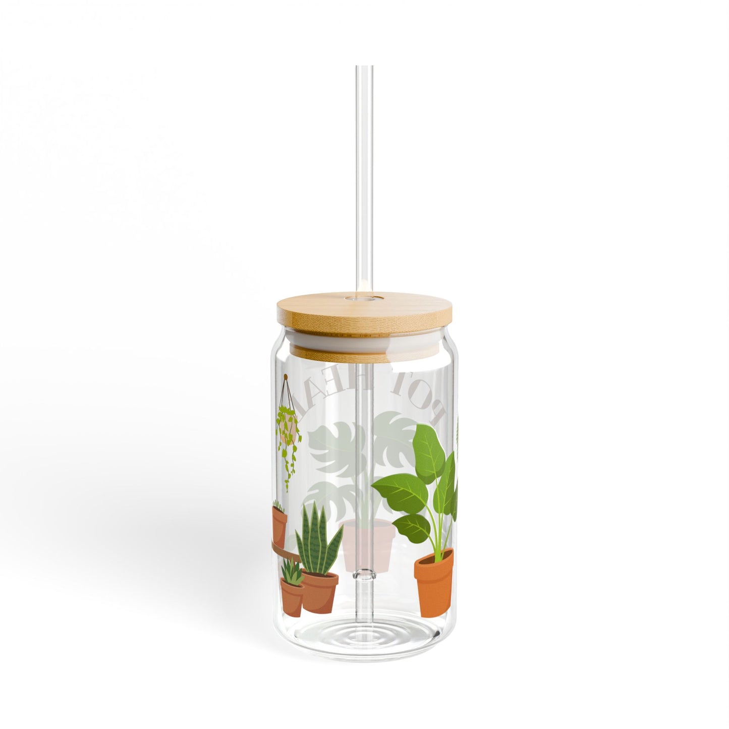 Plant Lover Sipper Glass 16oz — 'Pot Head' Botanical Tumbler with Straw