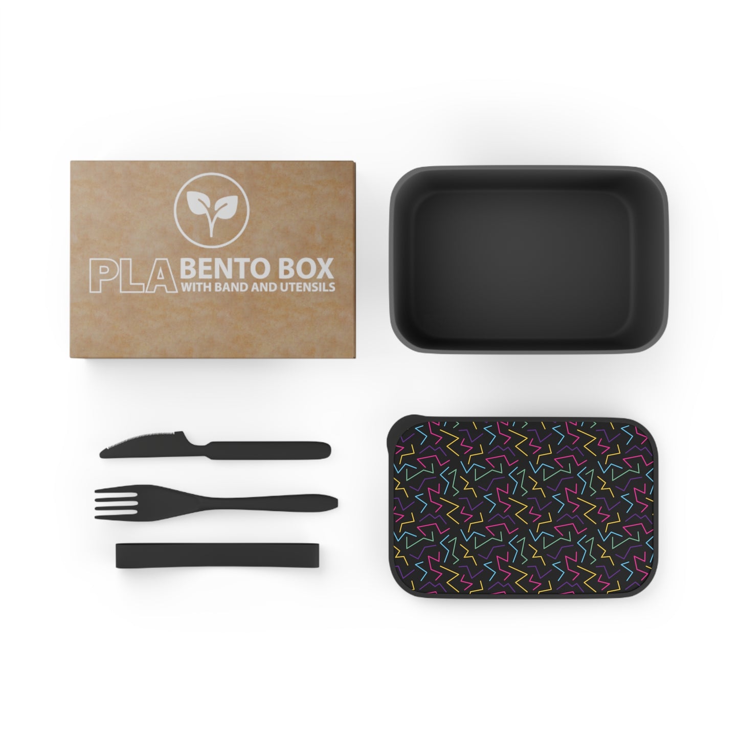 Retro Neon Zigzag Pattern Bento Box | PLA Lunch Container with Band