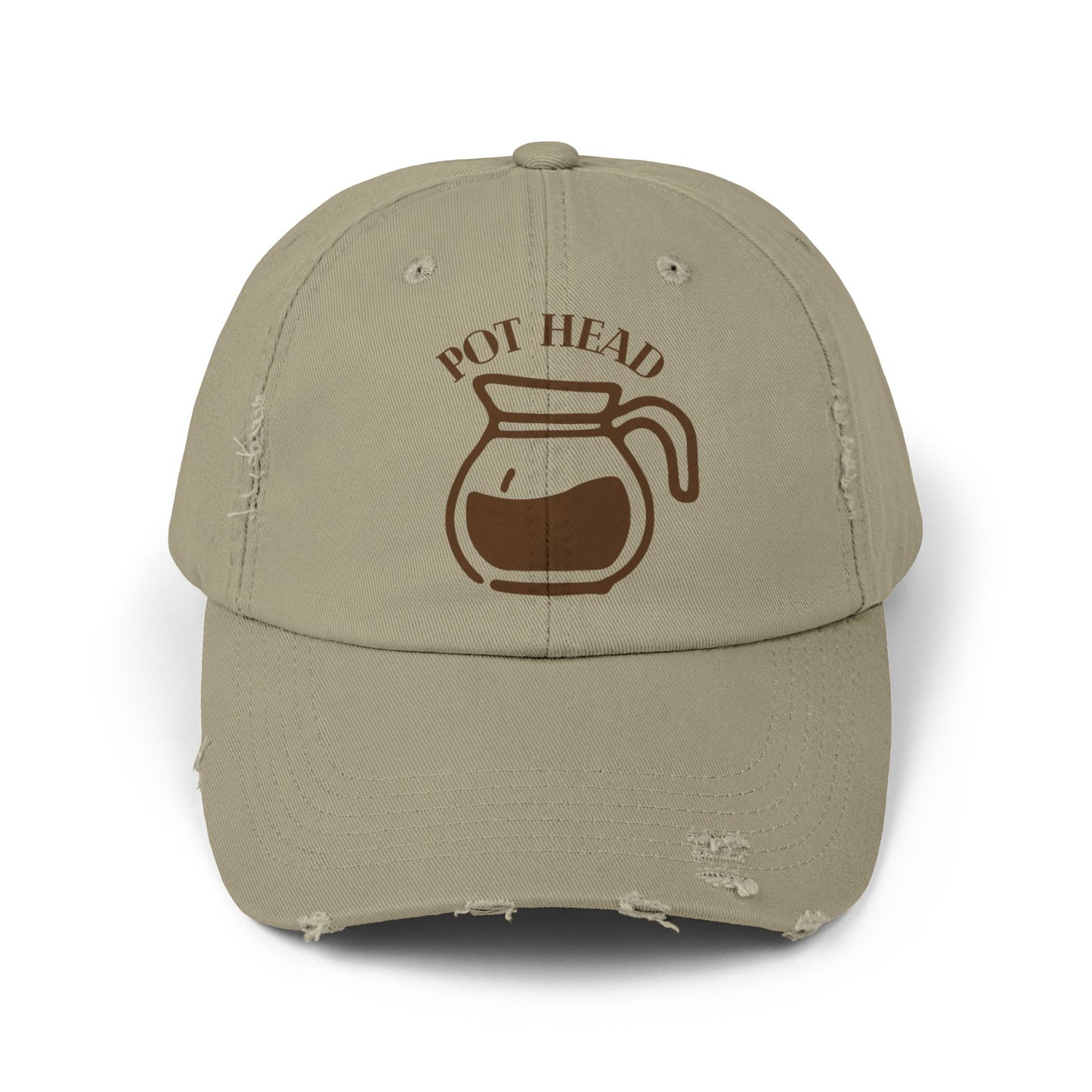 Pot Head Distressed Baseball Cap - Vintage Coffee Pot Design