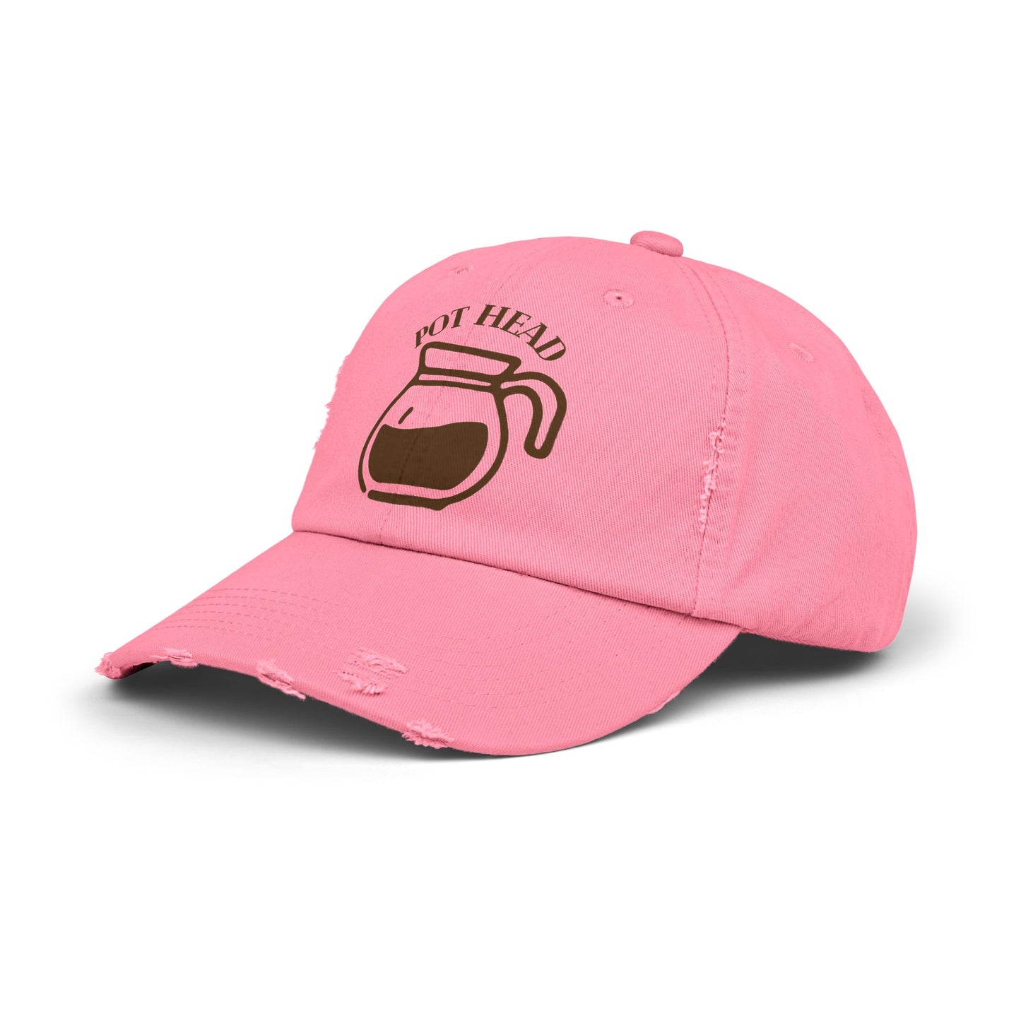 Pot Head Distressed Baseball Cap - Vintage Coffee Pot Design