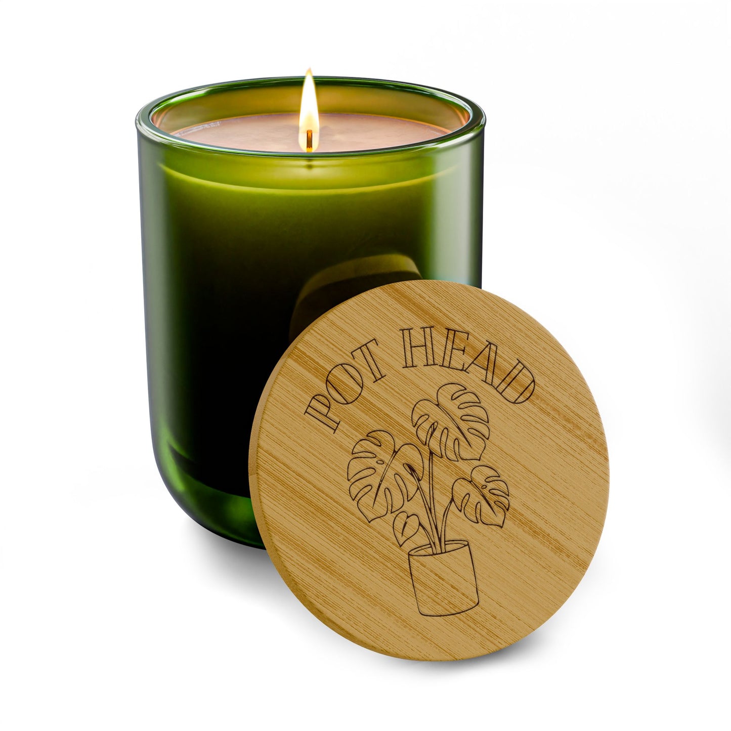 "Pot Head" Plant Lover's Candle - 14oz Scented Soy Candle —  Engraved Bamboo Lid, Aromatherapy Gift