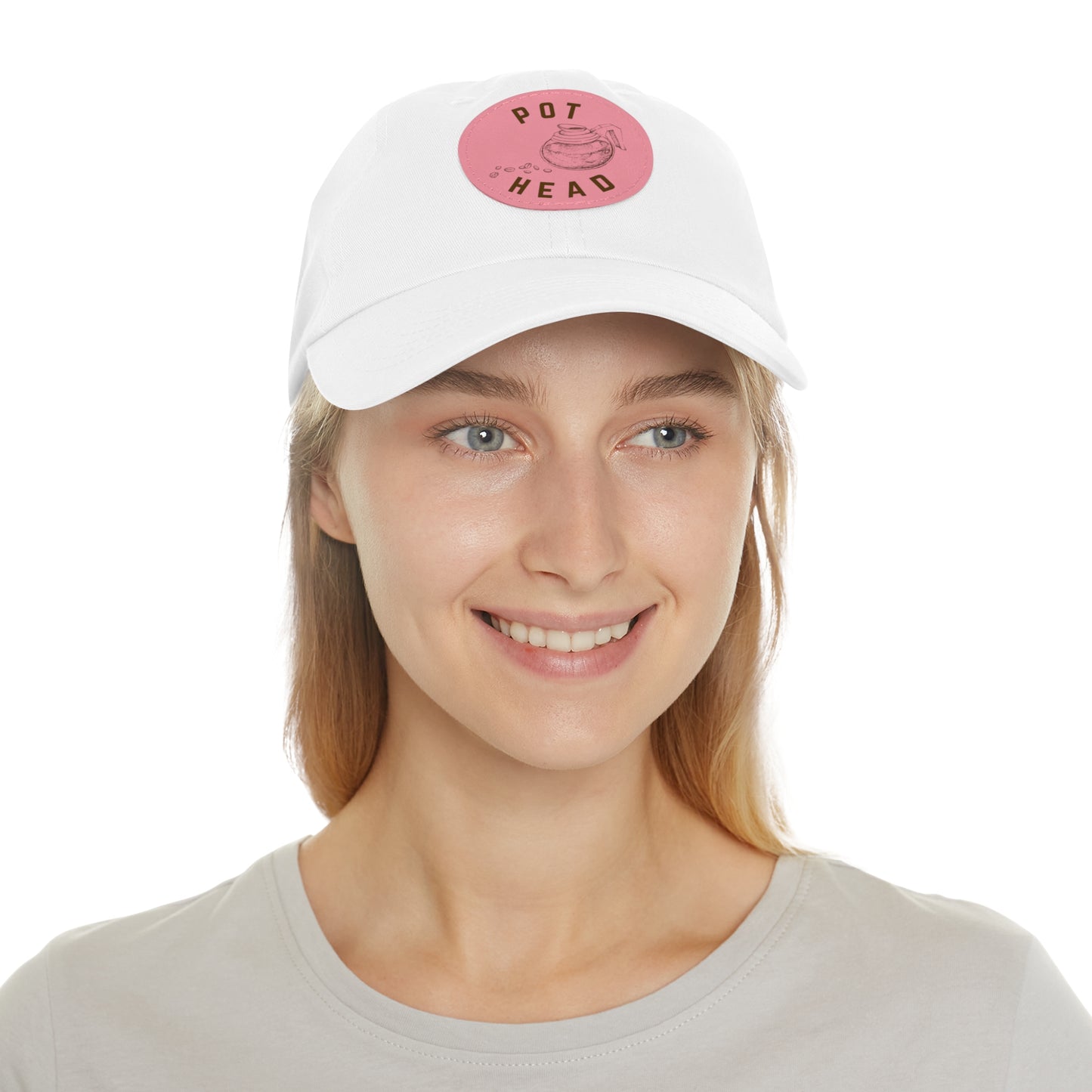Pot Head - Coffee Leather Patch Dad Hat — Embossed Round Patch Cap for Coffee Lovers