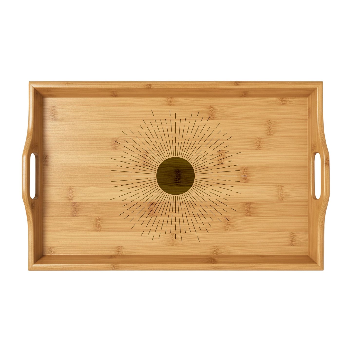Engraved Bamboo Serving Tray with Sunburst Design — Eco-Friendly Breakfast & Entertaining Tray