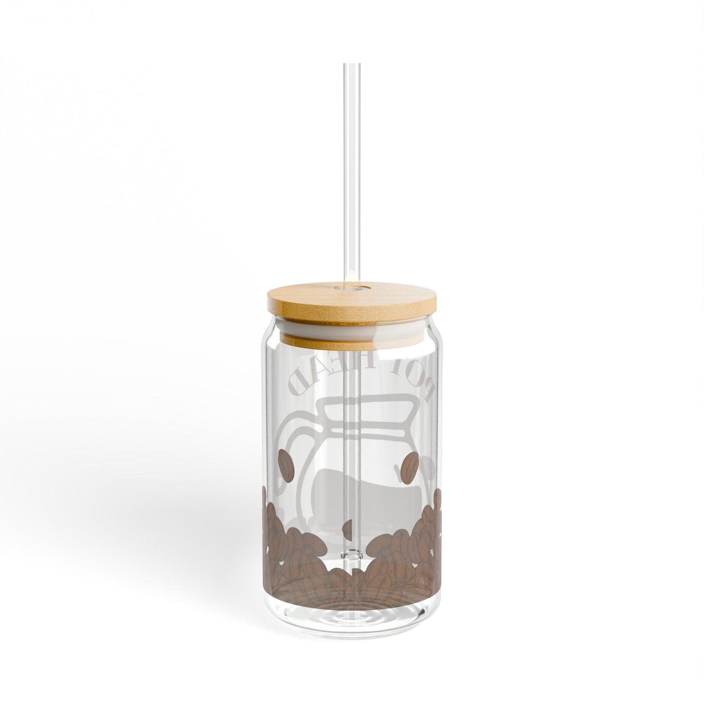 Coffee Glass Tumbler - "Pot Head", 16oz Reusable Straw Cup for Coffee Lovers