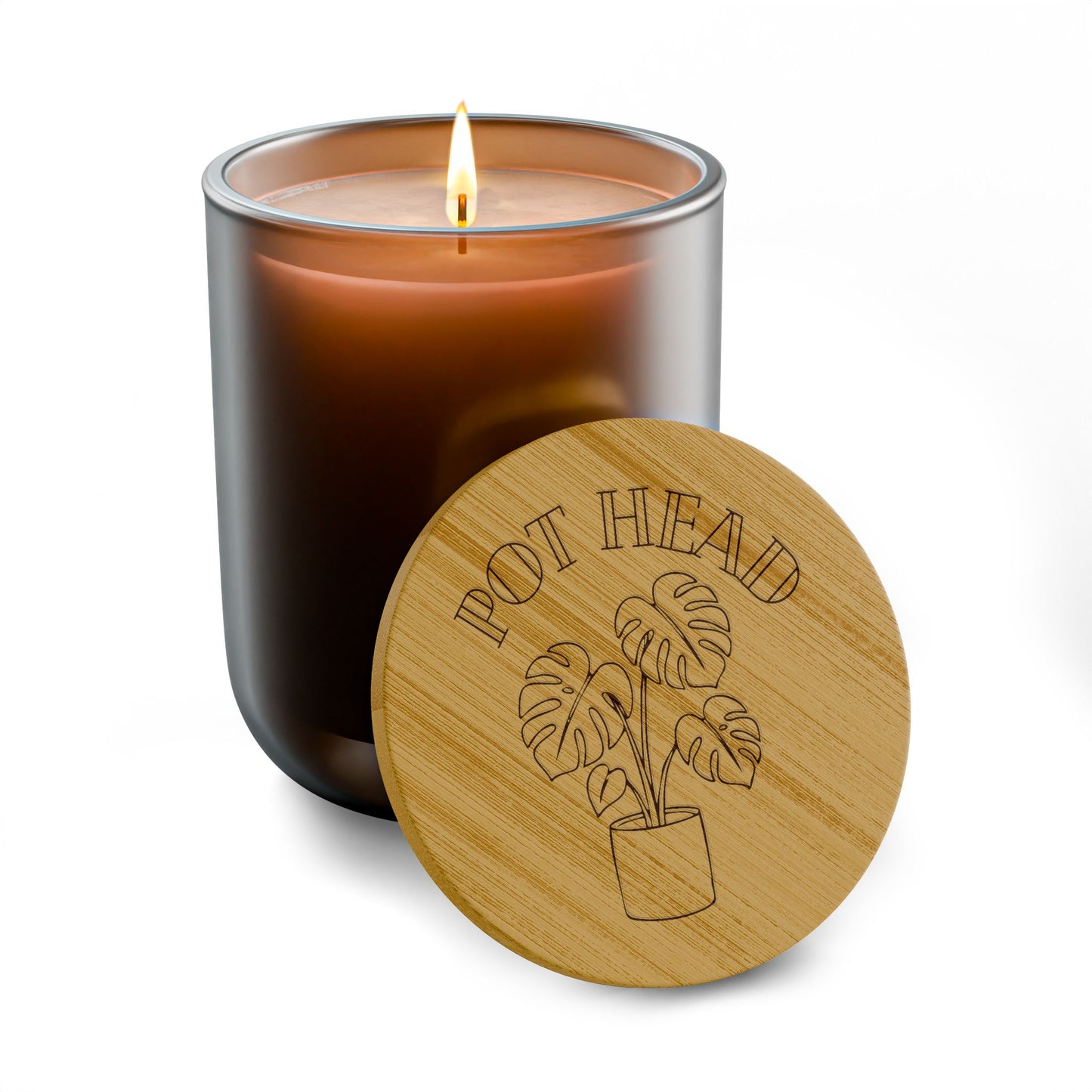 "Pot Head" Plant Lover's Candle - 14oz Scented Soy Candle —  Engraved Bamboo Lid, Aromatherapy Gift
