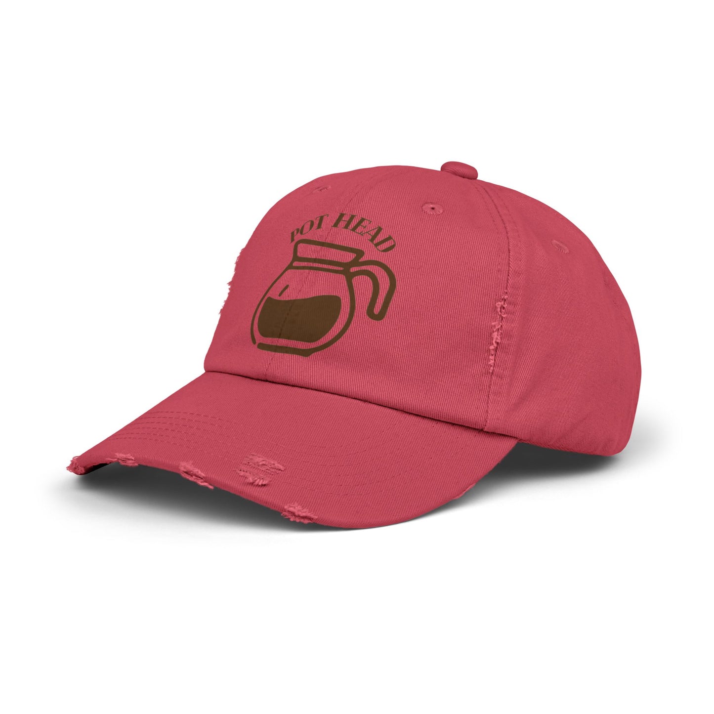 Pot Head Distressed Baseball Cap - Vintage Coffee Pot Design