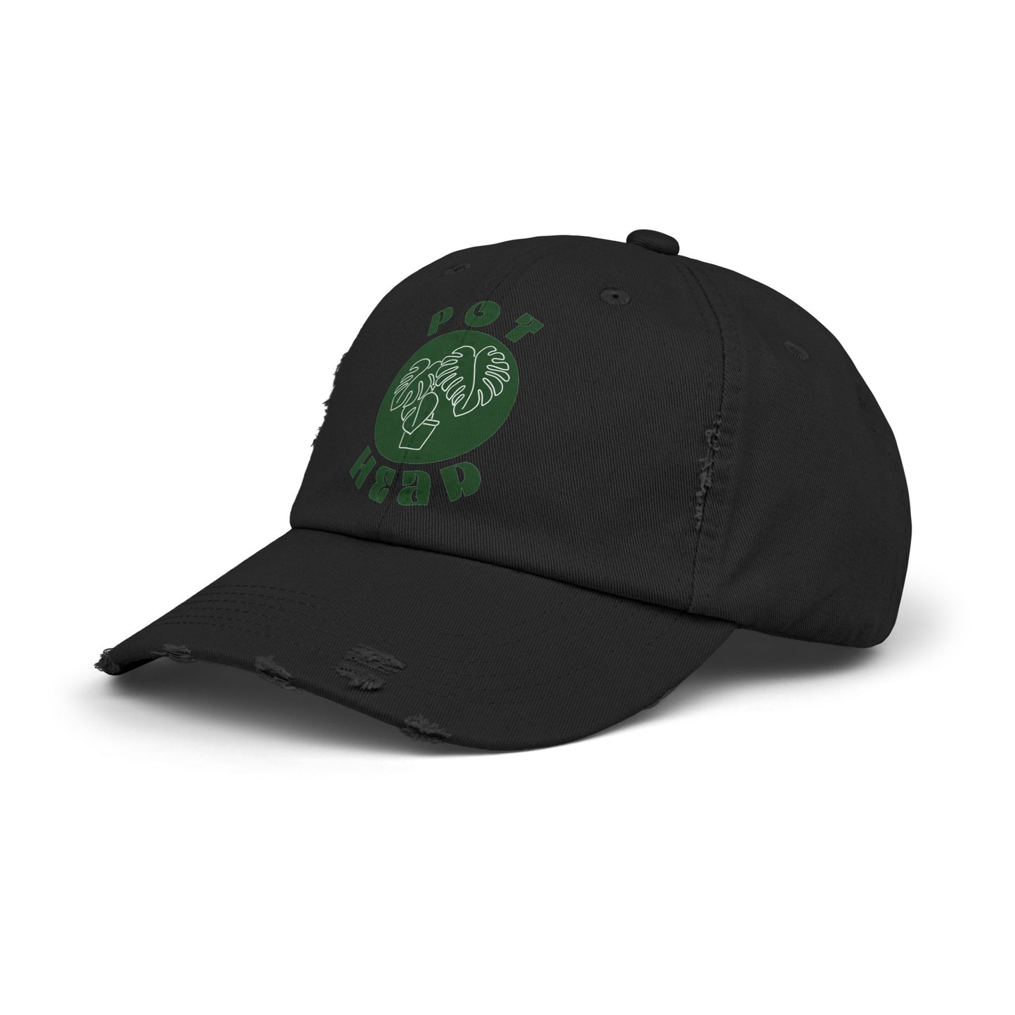 "Pot Head" Plant Lover's Distressed Cap - Green Monstera Fan Baseball Hat
