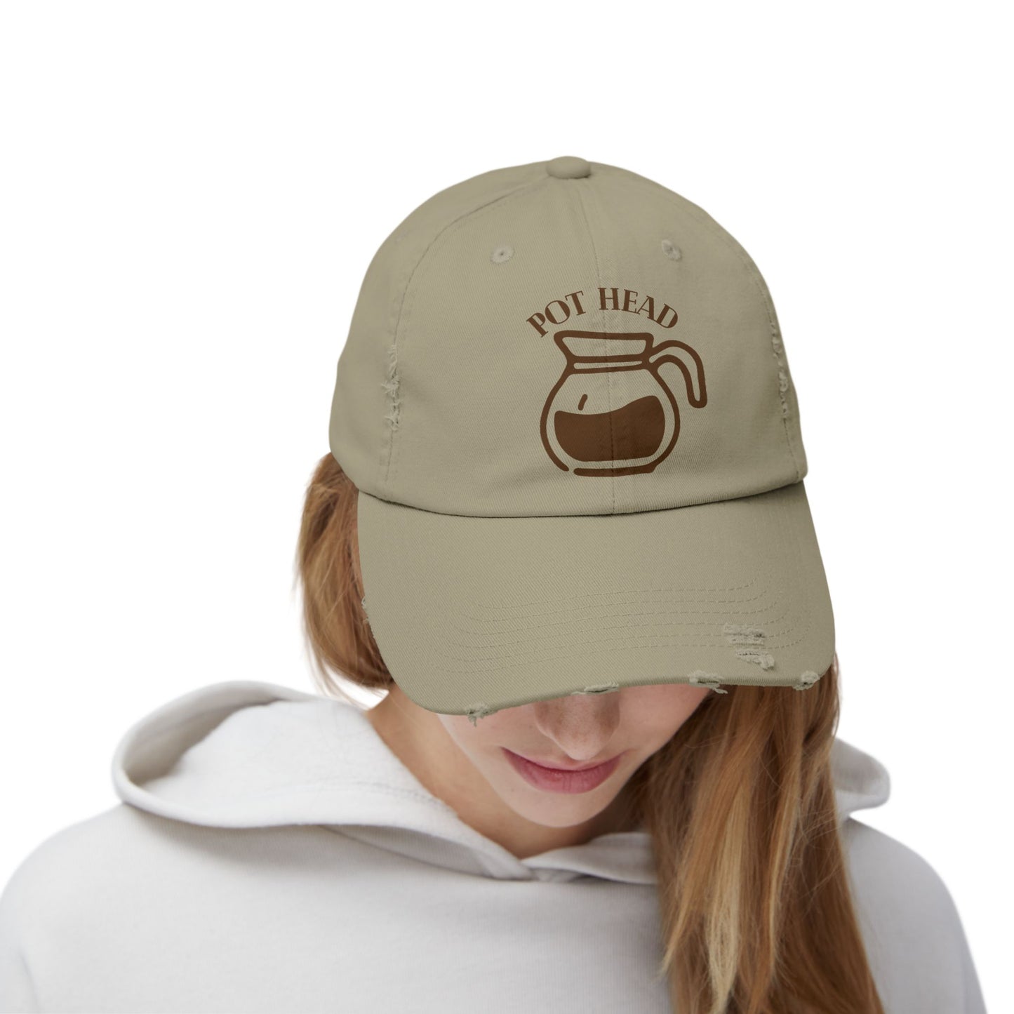 Pot Head Distressed Baseball Cap - Vintage Coffee Pot Design