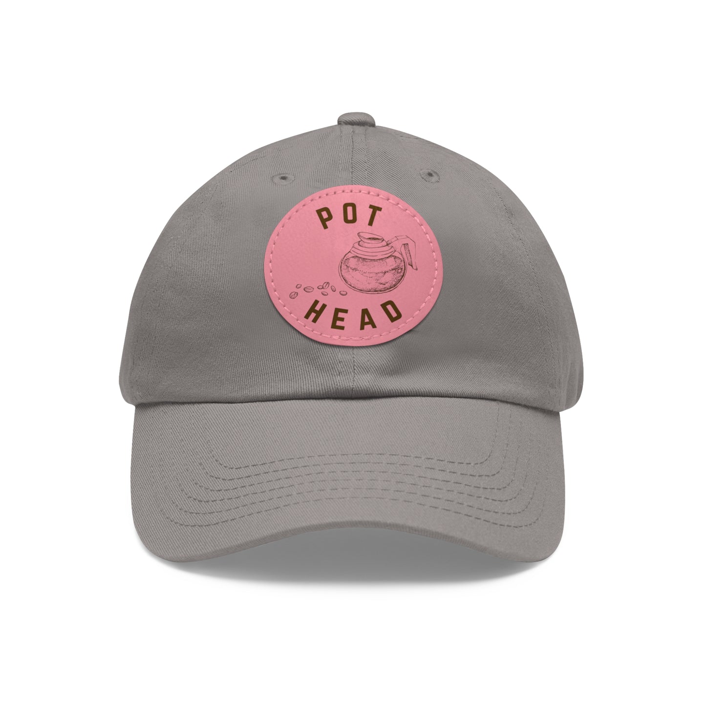 Pot Head - Coffee Lover's Leather Dad Hat — Embossed Round Patch