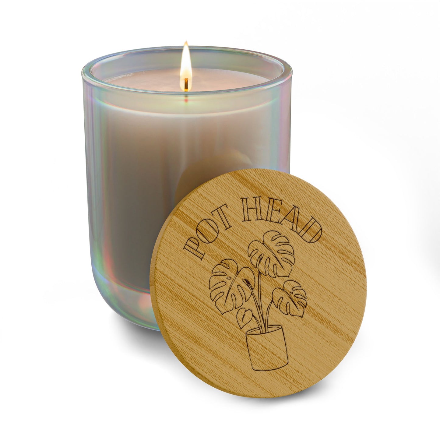 "Pot Head" Plant Lover's Candle - 14oz Scented Soy Candle —  Engraved Bamboo Lid, Aromatherapy Gift