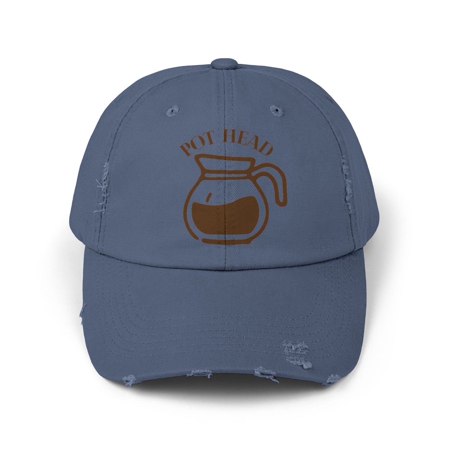 Pot Head Distressed Baseball Cap - Vintage Coffee Pot Design