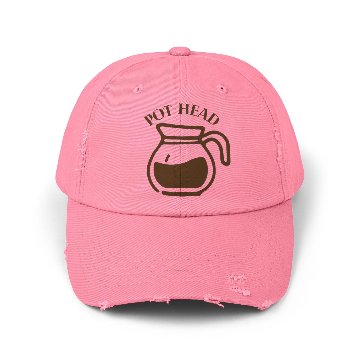 Pot Head Distressed Baseball Cap - Vintage Coffee Pot Design