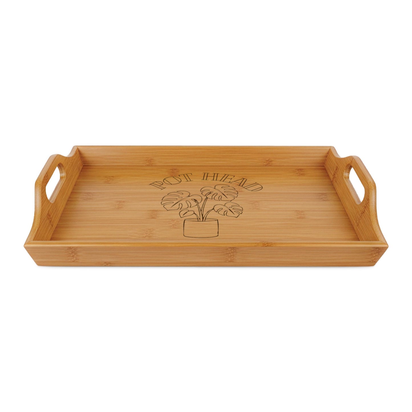 Plant Lover's Engraved Bamboo Serving Tray — 'Pot Head' Monstera Design