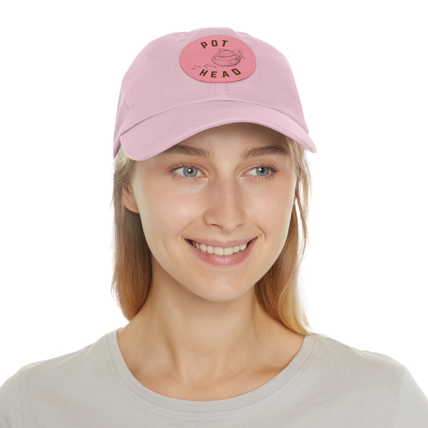 Pot Head - Coffee Lover's Leather Dad Hat — Embossed Round Patch