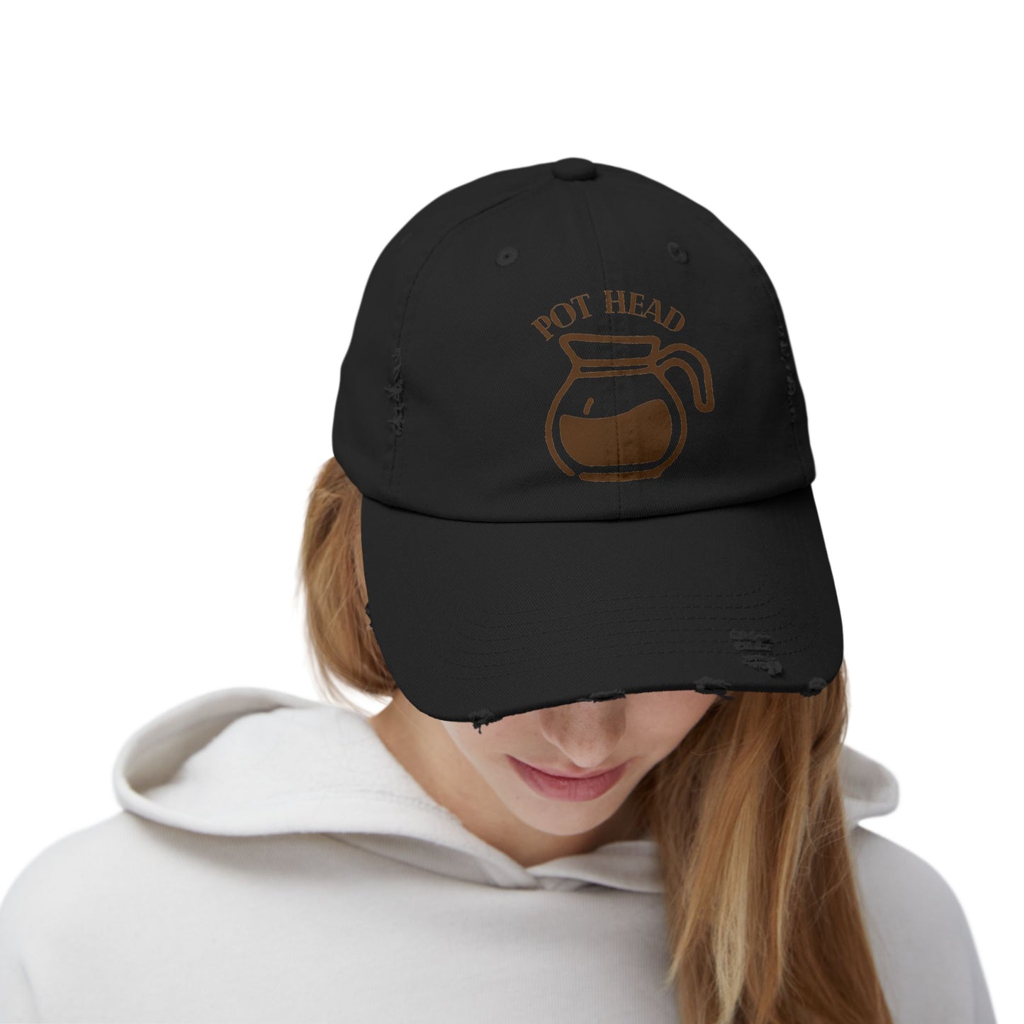 Pot Head Distressed Baseball Cap - Vintage Coffee Pot Design