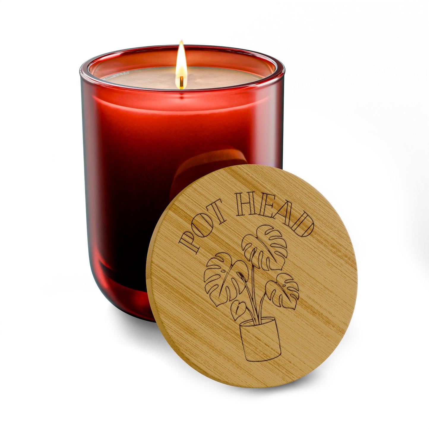 "Pot Head" Plant Lover's Candle - 14oz Scented Soy Candle —  Engraved Bamboo Lid, Aromatherapy Gift