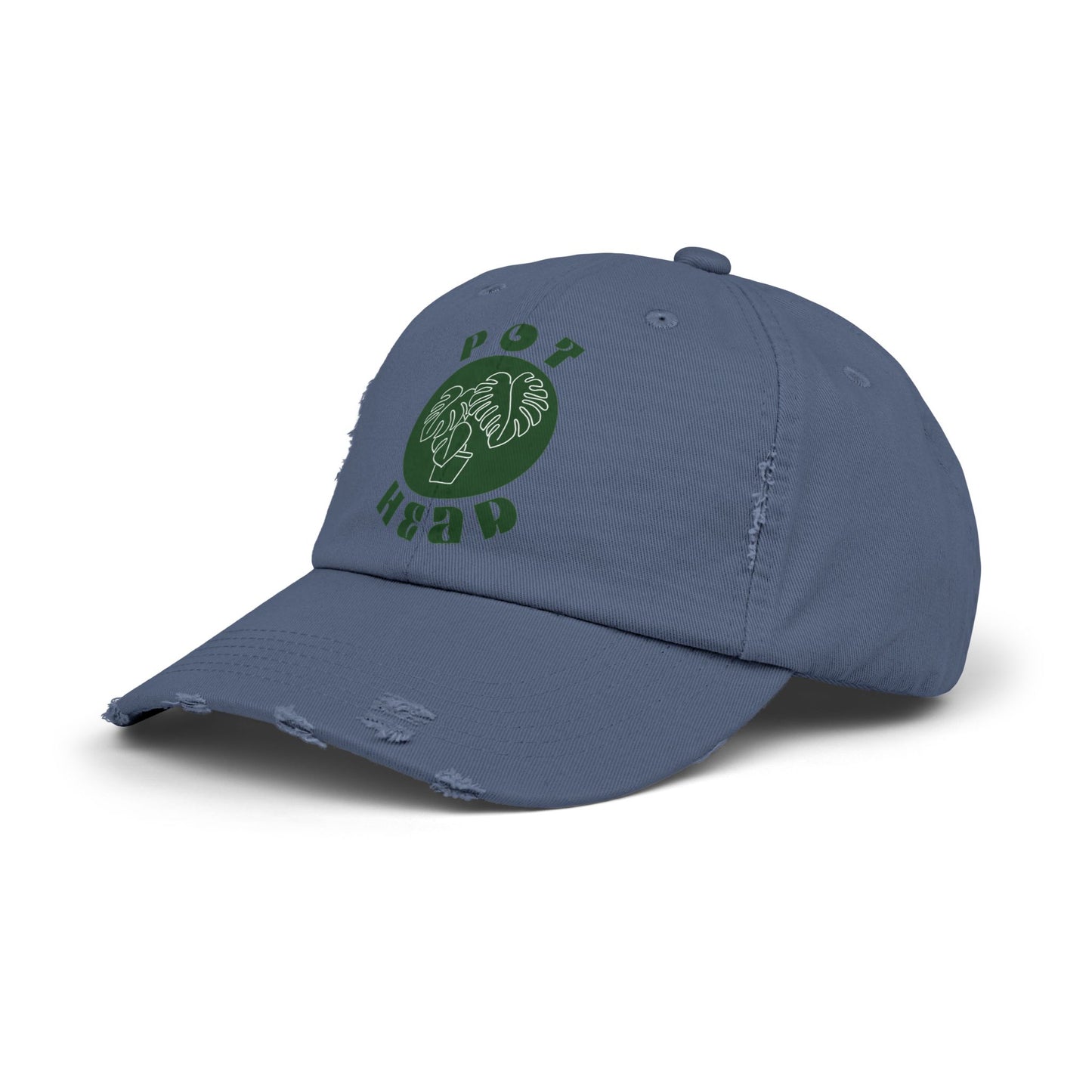 "Pot Head" Plant Lover's Distressed Cap - Green Monstera Fan Baseball Hat