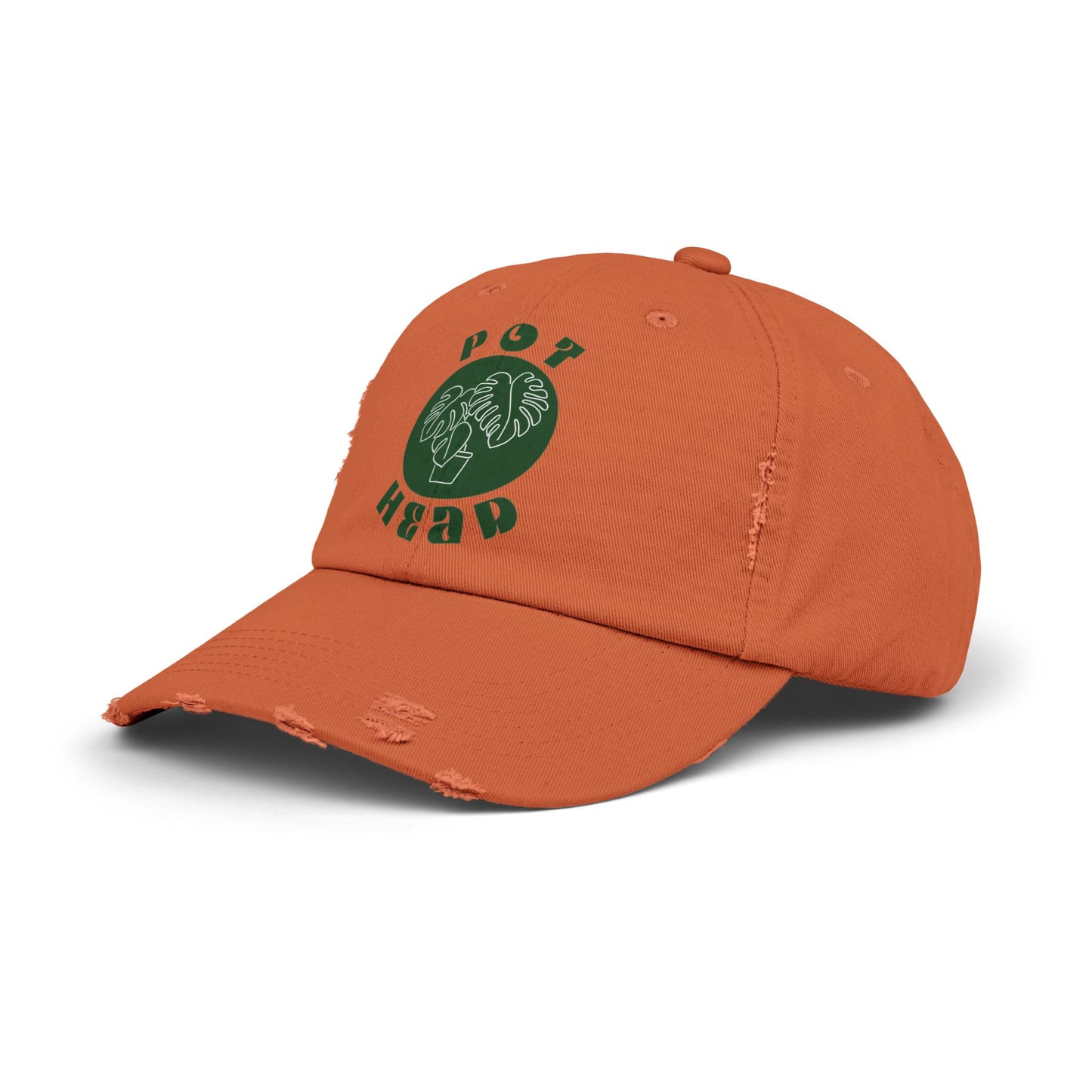 "Pot Head" Plant Lover's Distressed Cap - Green Monstera Fan Baseball Hat