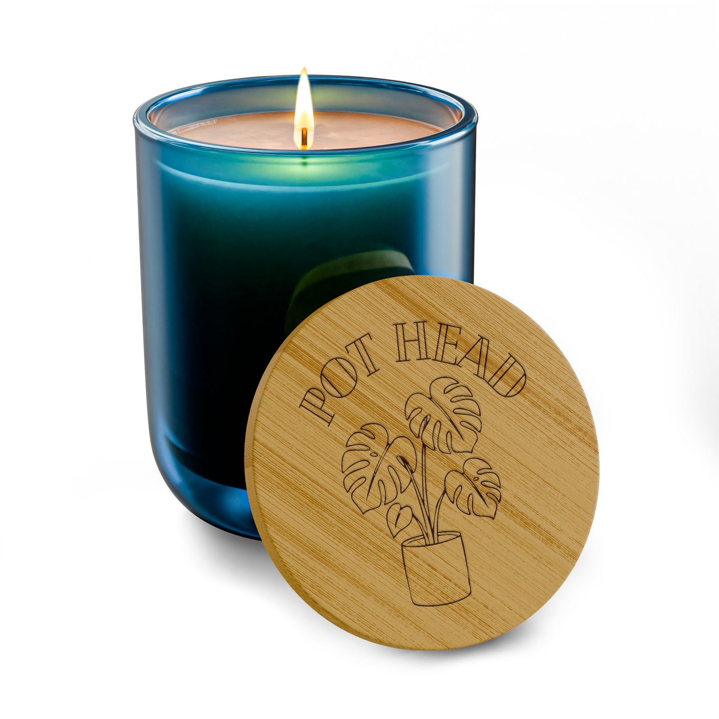 "Pot Head" Plant Lover's Candle - 14oz Scented Soy Candle —  Engraved Bamboo Lid, Aromatherapy Gift